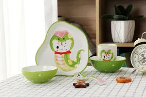 Service de table créatif en céramique pour enfants avec motif de serpent mignon