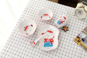 Service de table mignon pour enfants en céramique avec lapin peint à la main, bols et assiettes