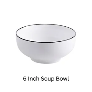 Minimalist 6-inch white ceramic soup bowl featuring an elegant black rim and smooth finish.