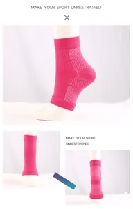 Three detailed views of a pink compression ankle support sleeve on a mannequin