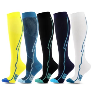 Unisex Professional Gradient Compression Sport Socks Anti Slip Sweat Absorbing Striped Calf Length Cycling Athletic Compression Socks