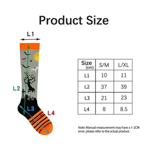 Guide des tailles pour chaussettes de compression Halloween avec motifs de chauves-souris