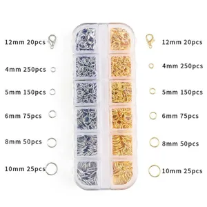 Detailed specification of 12-grid jewelry making kit with gold and silver jump rings