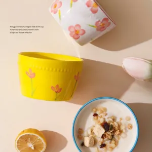 Japanese style floral ceramic bowl for desserts and meals with elegant cute patterns