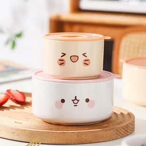 Lot de deux boîtes à lunch en céramique avec motifs mignons et couvercles hermétiques