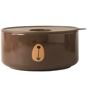 Boîte à déjeuner mignonne en céramique marron avec visage d'ours et couvercle