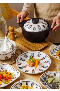 Affichage détaillé d'un service de table en céramique japonaise rétro avec motifs floraux