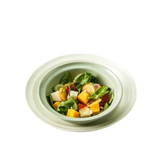 Nordic minimalist ceramic tableware set featuring a light green salad bowl and cream plate.