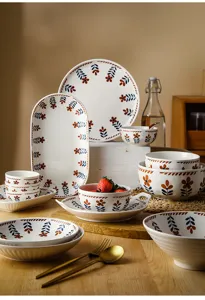 Service de vaisselle rétro en céramique japonaise avec motifs floraux peints à la main