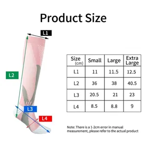Tabella taglie per calze a compressione rosa con misure di altezza e larghezza.