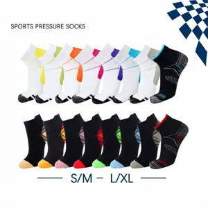 Unisex Compressie Hardloopsokken Plantaire Fasciitis Ondersteuning Nylon Ademende Sport Enkelsokken Kleurblok