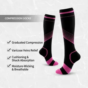 Chaussettes de Compression Professionnelles pour Hommes Femmes Hautes de Genou Rayées Sportives pour Course Sport Récupération Nylon
