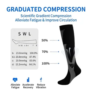 Professional sports compression socks for cycling and football with graduated pressure chart