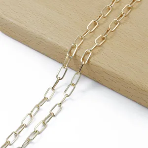 Macro view of gold-plated iron paperclip chain for DIY jewelry making accessories.
