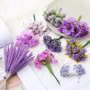 Colección de flores artificiales púrpuras con núcleos de espuma para manualidades DIY