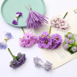 Estambres de flores artificiales púrpuras surtidos para manualidades de accesorios DIY