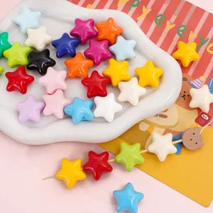 Close-up of colorful glossy star acrylic beads for DIY handmade jewelry crafts