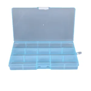 Transparent light blue multi-grid plastic storage box for jewelry and beads