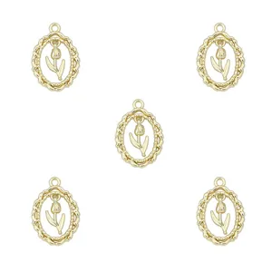 Vintage gold plated tulip flower oval charms for DIY jewelry making earrings bracelets