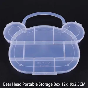 Dettaglio della scatola portaoggetti a 7 griglie a forma di orso in plastica trasparente