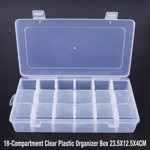 Scatola in plastica trasparente a 18 scomparti per gioielli e perline, 23.5x12.5x4cm