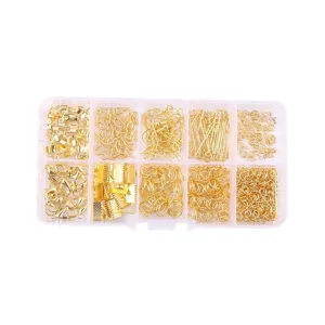 Umfangreiches goldenes DIY-Schmuckherstellungs-Set in einer 10-Fächer-Kunststoffbox