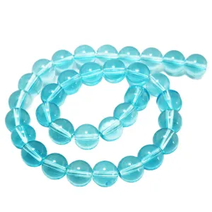 Perle di vetro rotonde blu acqua traslucide per la creazione di gioielli fai-da-te
