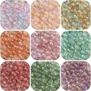 Perles en Verre Teinture à l'Encre Feuille d'Or Rondes Intercalaires pour DIY Création Bijoux Collier Bracelet Accessoires 8mm 10mm