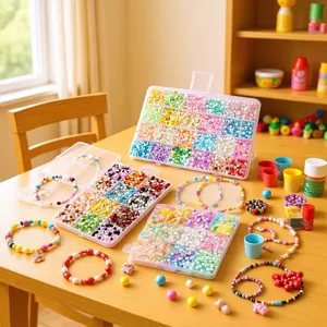 Complete DIY glass bead jewelry making kit with colorful beads in plastic organizer boxes