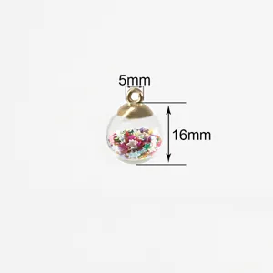 16mm transparent glass ball pendant filled with colorful star sequins for DIY jewelry making