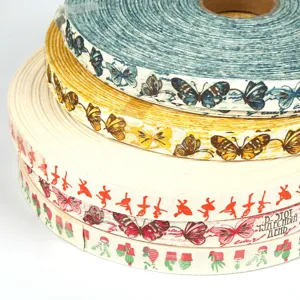 Set of 1.5cm printed cotton ribbons with butterfly and floral patterns for DIY crafts