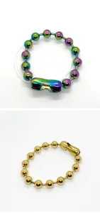Titanium steel ball chain bracelets in iridescent rainbow and shiny gold finishes