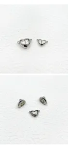 Detailed view of silver heart-shaped stainless steel magnetic clasps for jewelry