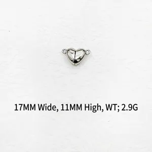 Heart-shaped stainless steel magnetic clasp for jewelry making, 17x11mm