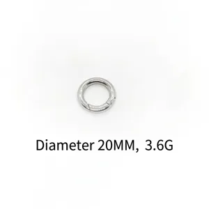 Gepolijste zilveren roestvrijstalen veerring sluiting, 20 mm diameter en 3,6 g gewicht