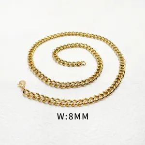 Collier Bracelet Maille Gourmette en Acier Inoxydable Chaîne Plate Meulage Double Face pour Hommes Femmes Bijoux Hip Hop