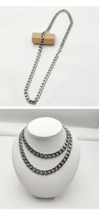 Visualizzazione dettagliata di una collana a catena NK in acciaio inossidabile su busto