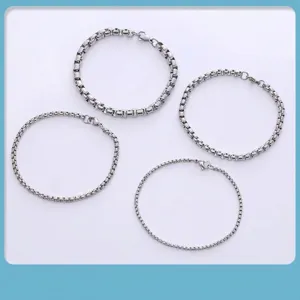 Minimalist Titanium Steel Box Chain Necklace Bracelet With Extension Chain Unisex Geometric Square Link Chain Jewelry Silver Tone
