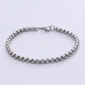 Minimalist stainless steel square pearl chain bracelet in silver finish