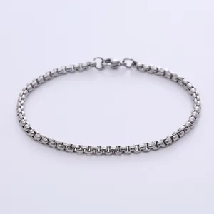 Polished silver stainless steel box chain bracelet with lobster claw clasp for men and women