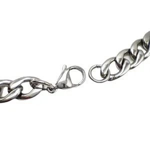 Collana a catena barbazzale in acciaio inossidabile argento con chiusura a moschettone.