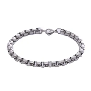 Silver stainless steel box chain bracelet with lobster clasp for men and women