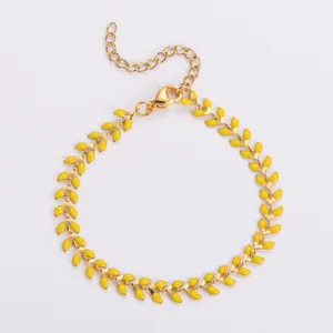 Elegante bracciale a lisca di pesce in acciaio inossidabile con finitura in smalto giallo