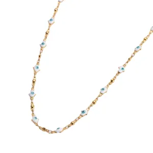 Stainless steel Hamsa hand necklace with colorful evil eye charms in gold finish