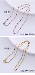 Detailed view of colorful enamel stainless steel necklaces with a 450mm chain length.