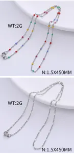 Detailed view of bohemian stainless steel necklace featuring colorful enamel bead accents