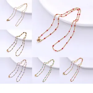Colorful enamel beaded stainless steel necklaces in multiple colors for Bohemian style