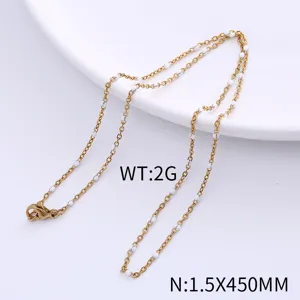 Bohemian stainless steel necklace with white enamel beads, gold cross chain style