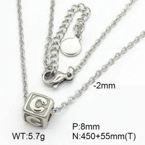 Close-up of titanium steel initial C cube pendant with detailed size and weight specs.