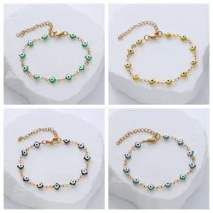 Turkish Evil Eye Stainless Steel Bracelet Drip Oil Colorful Geometric Nazar Amulet Protection Chain Link Bracelet For Women Men